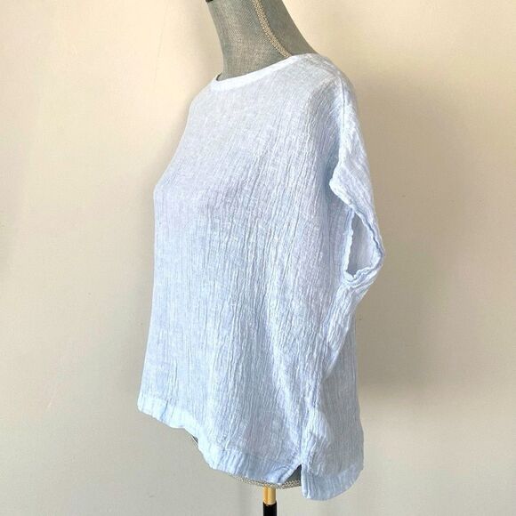 Tahari Blue European Linen Blouse sz S Relaxed Fit Breezy Summer Lagenlook - Picture 3 of 9